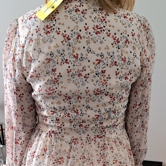 Romantic bohemian tiny floral chiffon sleeves summer dress lined hi low hem S - Picture 8 of 16